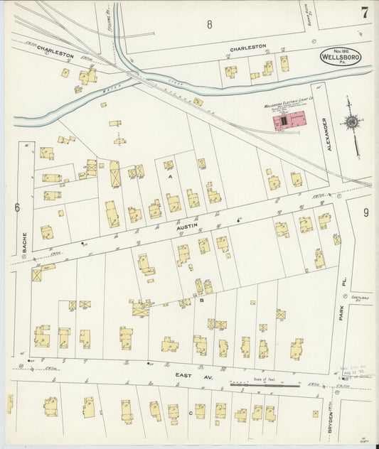 Sanborn Fire Insurance Map from Wellsboro, Tioga County, Pennsylvania (1910), Sheet #0007 - Historic Sanborn Fire Insurance Map Print, vintage old map wall art, antique decor, genealogy gift, Pennsylvania Pennsylvania map