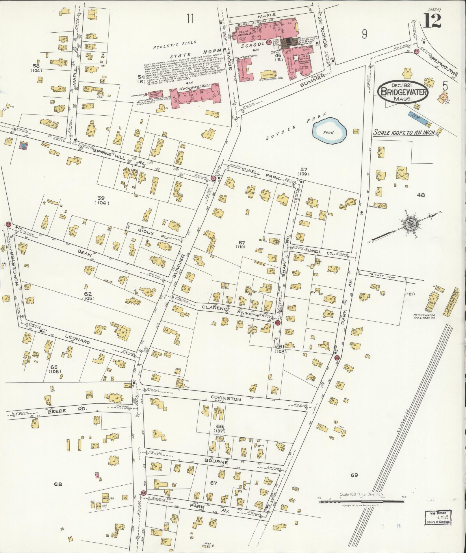 Sanborn Fire Insurance Map from Bridgewater, Plymouth County, Massachusetts (1921), Sheet #0012 - Complete Map Set gallery image, historic Sanborn map, vintage wall art, Massachusetts Massachusetts