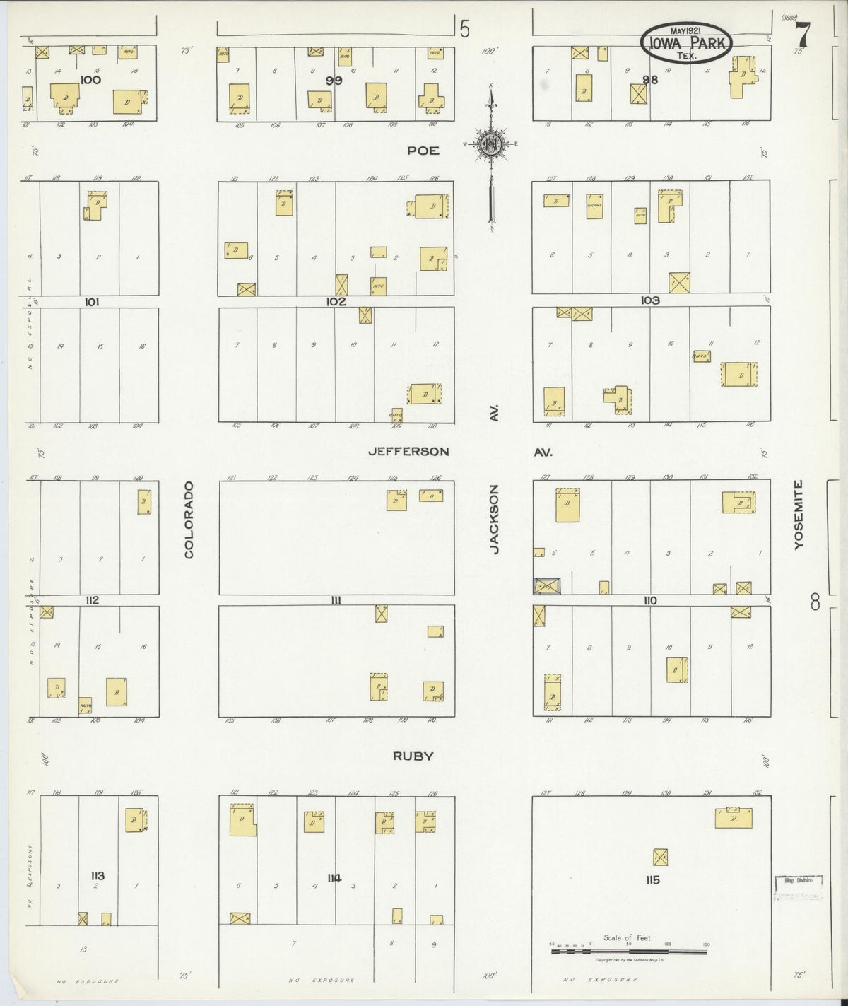 Sanborn Fire Insurance Map from Iowa Park, Wichita County, Texas (1921), Sheet #0007 - Complete Map Set gallery image, historic Sanborn map, vintage wall art, Texas Texas