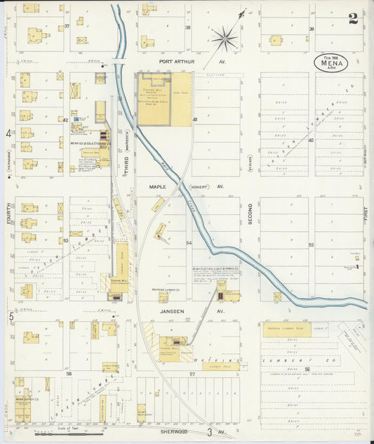 Sanborn Fire Insurance Map from Mena, Polk County, Arkansas (1908), Sheet #0002 - Historic Sanborn Fire Insurance Map Print, vintage old map wall art, antique decor, genealogy gift, Arkansas Arkansas map