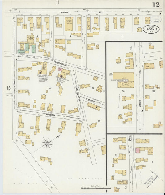 Sanborn Fire Insurance Map from Laconia, Belknap County, New Hampshire (1897), Sheet #0012 - Historic Sanborn Fire Insurance Map Print, vintage old map wall art, antique decor, genealogy gift, New Hampshire New Hampshire map