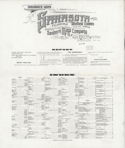 Sanborn Fire Insurance Map from Sarasota, Sarasota County, Florida (1929), Sheet #0001 - Historic Sanborn Fire Insurance Map Print, vintage old map wall art, antique decor, genealogy gift, Florida Florida map
