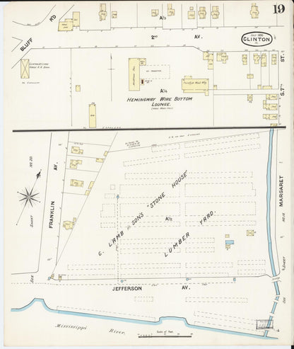 Sanborn Fire Insurance Map from Clinton, Clinton County, Iowa (1890), Sheet #0019 - Historic Sanborn Fire Insurance Map Print, vintage old map wall art