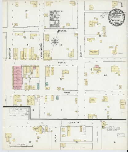Sanborn Fire Insurance Map from Crockett, Houston County, Texas (1891), Sheet #0001 - Historic Sanborn Fire Insurance Map Print, vintage old map wall art, antique decor, genealogy gift, Texas Texas map