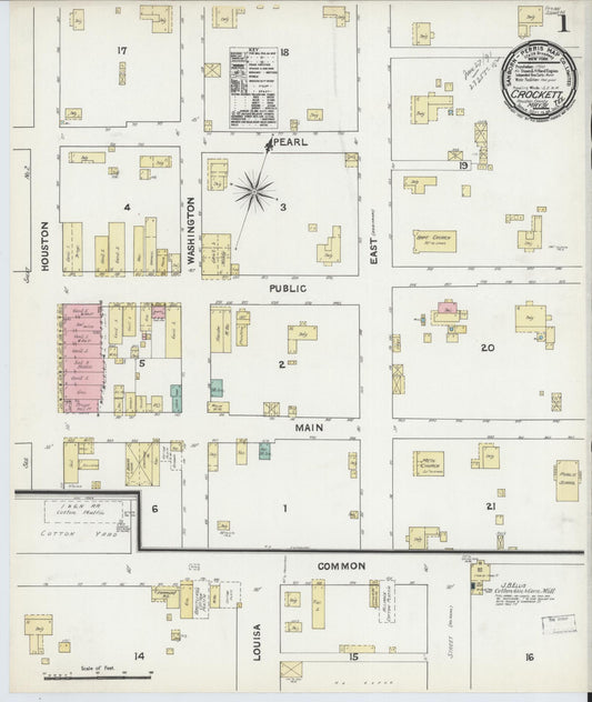 Sanborn Fire Insurance Map from Crockett, Houston County, Texas (1891), Sheet #0001 - Historic Sanborn Fire Insurance Map Print, vintage old map wall art, antique decor, genealogy gift, Texas Texas map