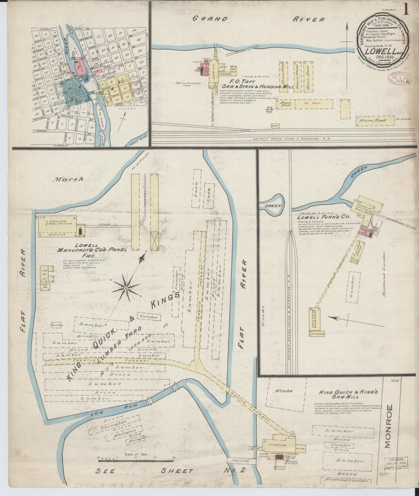 Sanborn Fire Insurance Map from Lowell, Kent County, Michigan (1885), Sheet #0001 - Complete Map Set gallery image, historic Sanborn map, vintage wall art, Michigan Michigan
