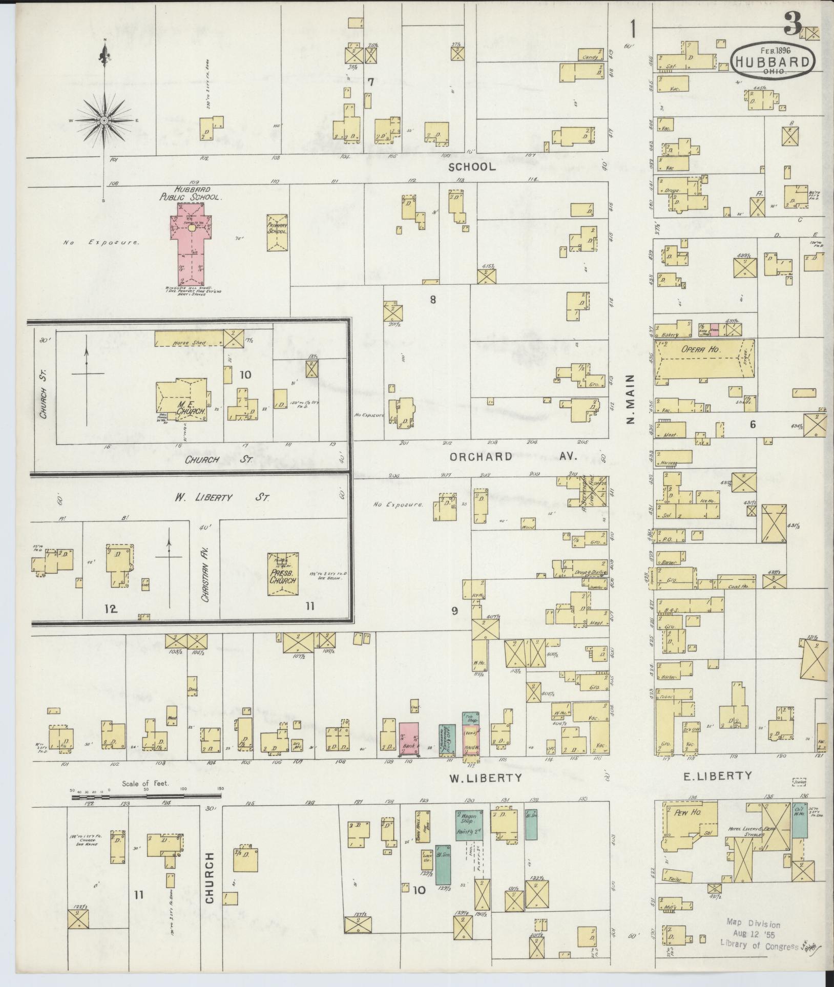Sanborn Fire Insurance Map from Hubbard, Trumbull County, Ohio (1896), Sheet #0003 - Historic Sanborn Fire Insurance Map Print, vintage old map wall art, antique decor, genealogy gift, Ohio Ohio map