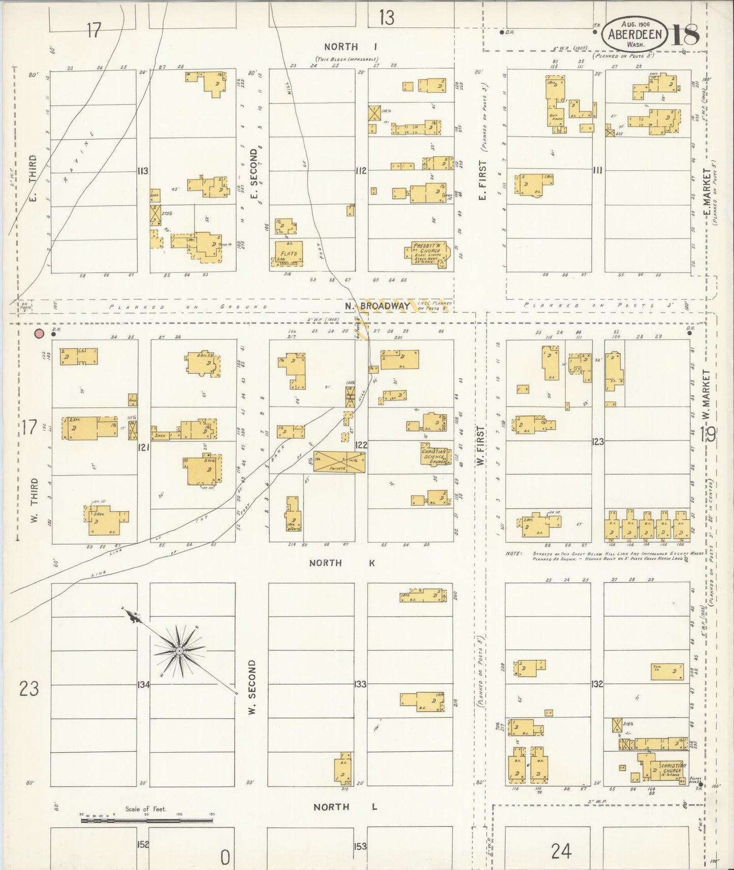 Sanborn Fire Insurance Map from Aberdeen, Grays Harbor County, Washington (1906), Sheet #0018 - Complete Map Set gallery image, historic Sanborn map, vintage wall art, Washington Washington
