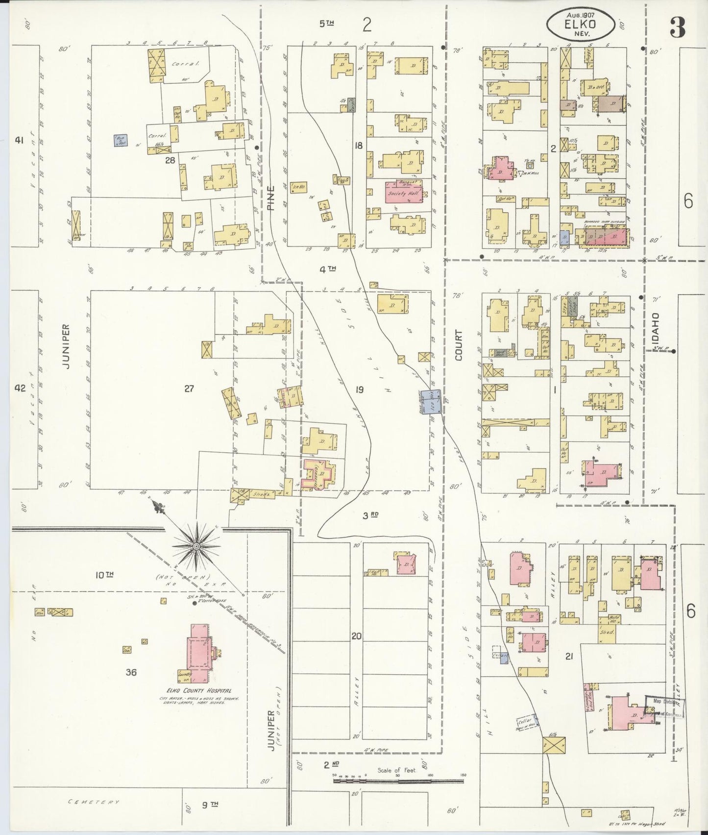 Sanborn Fire Insurance Map from Elko, Elko County, Nevada (1907), Sheet #0003 - Complete Map Set gallery image, historic Sanborn map, vintage wall art, Nevada Nevada
