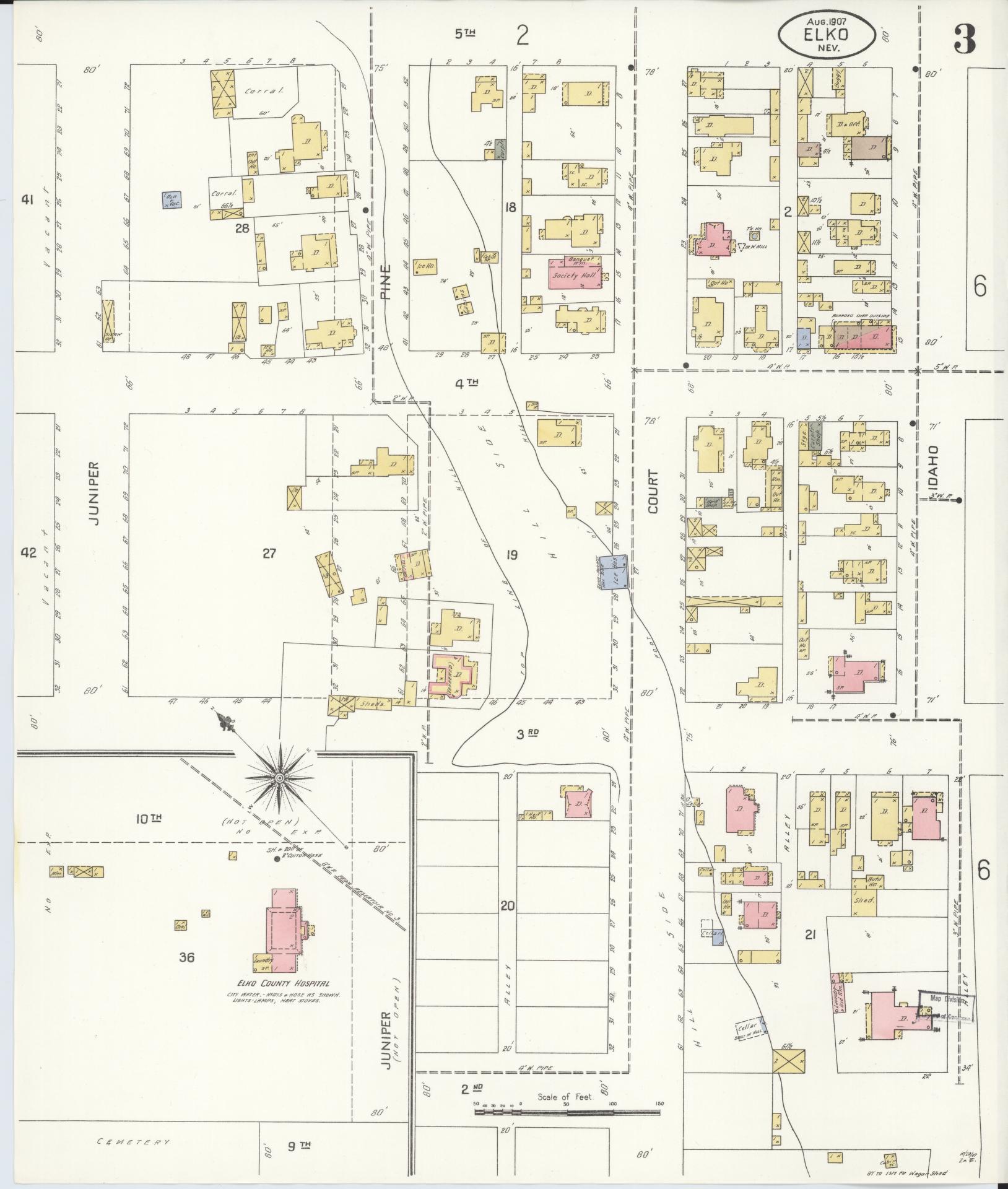 Sanborn Fire Insurance Map from Elko, Elko County, Nevada (1907), Sheet #0003 - Complete Map Set gallery image, historic Sanborn map, vintage wall art, Nevada Nevada
