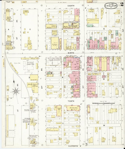 Sanborn Fire Insurance Map from Sheldon, O'Brien County, Iowa (1896), Sheet #0002 - Historic Sanborn Fire Insurance Map Print, vintage old map wall art