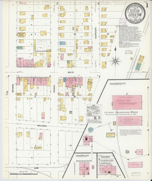 Sanborn Fire Insurance Map from Littleton, Arapahoe County, Colorado (1908), Sheet #0001 - Historic Sanborn Fire Insurance Map Print, vintage old map wall art, antique decor, genealogy gift, Colorado Colorado map