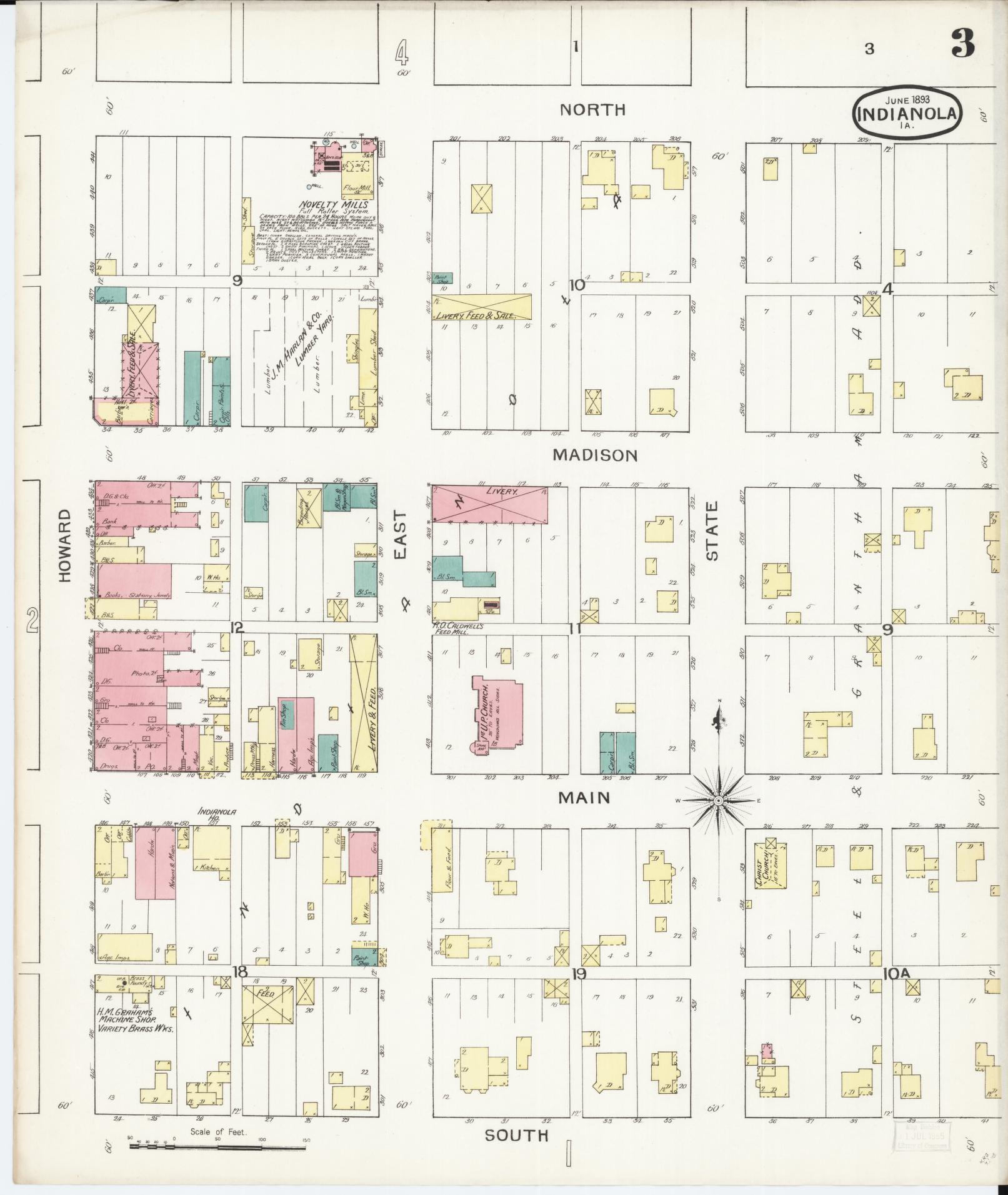 Sanborn Fire Insurance Map from Indianola, Warren County, Iowa (1893), Sheet #0003 - Historic Sanborn Fire Insurance Map Print, vintage old map wall art