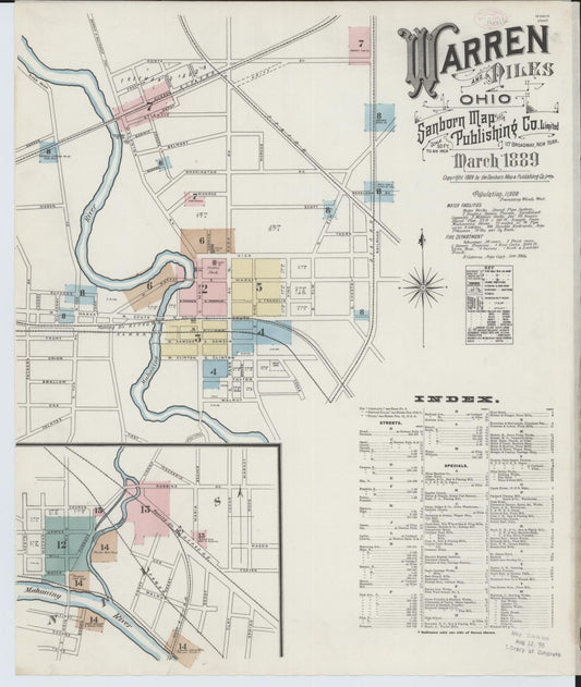 Sanborn Fire Insurance Map from Warren, Trumbull County, Ohio (1889), Sheet #0001 - Complete Map Set gallery image, historic Sanborn map, vintage wall art, Ohio Ohio