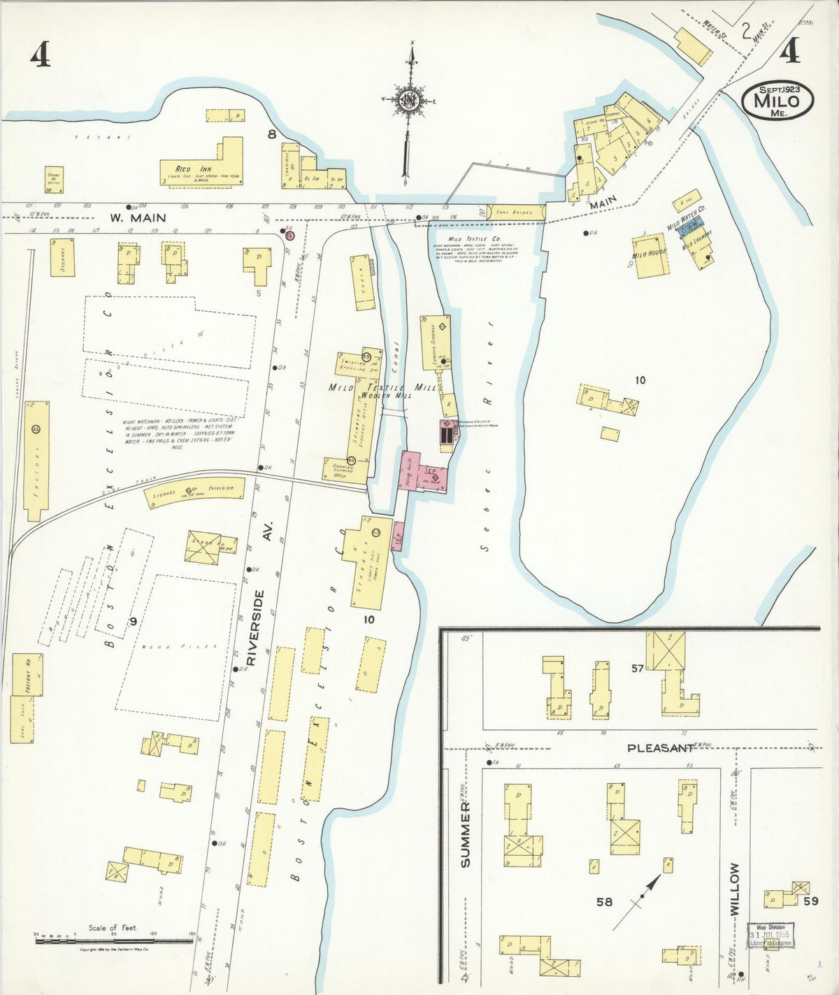 Sanborn Fire Insurance Map from Milo, Piscataquis County, Maine (1923), Sheet #0004 - Complete Map Set gallery image, historic Sanborn map, vintage wall art, Maine Maine