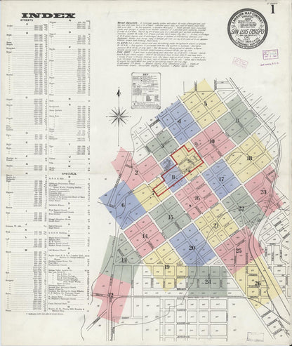 Sanborn Fire Insurance Map from San Luis Obispo, San Luis Obispo County, California (1909), Sheet #0001 - Complete Map Set gallery image, historic Sanborn map, vintage wall art, California California