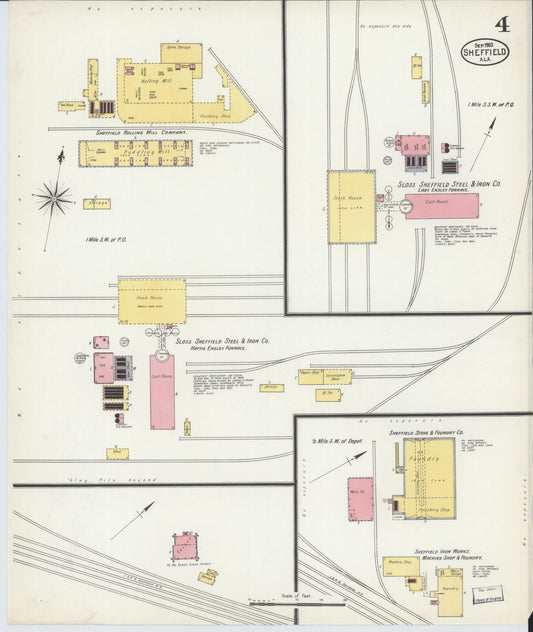 Sanborn Fire Insurance Map from Sheffield, Colbert County, Alabama (1903), Sheet #0004 - Historic Sanborn Fire Insurance Map Print, vintage old map wall art, antique decor, genealogy gift, Alabama Alabama map