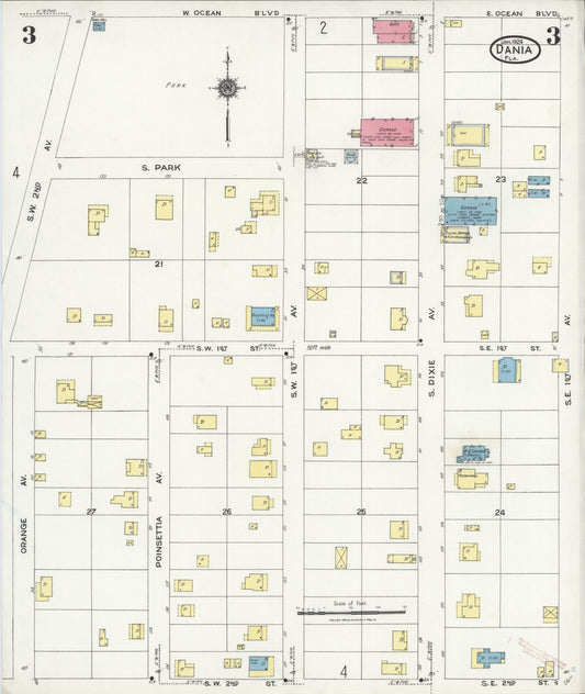 Sanborn Fire Insurance Map from Dania, Broward County, Florida (1924), Sheet #0003 - Historic Sanborn Fire Insurance Map Print, vintage old map wall art, antique decor, genealogy gift, Florida Florida map