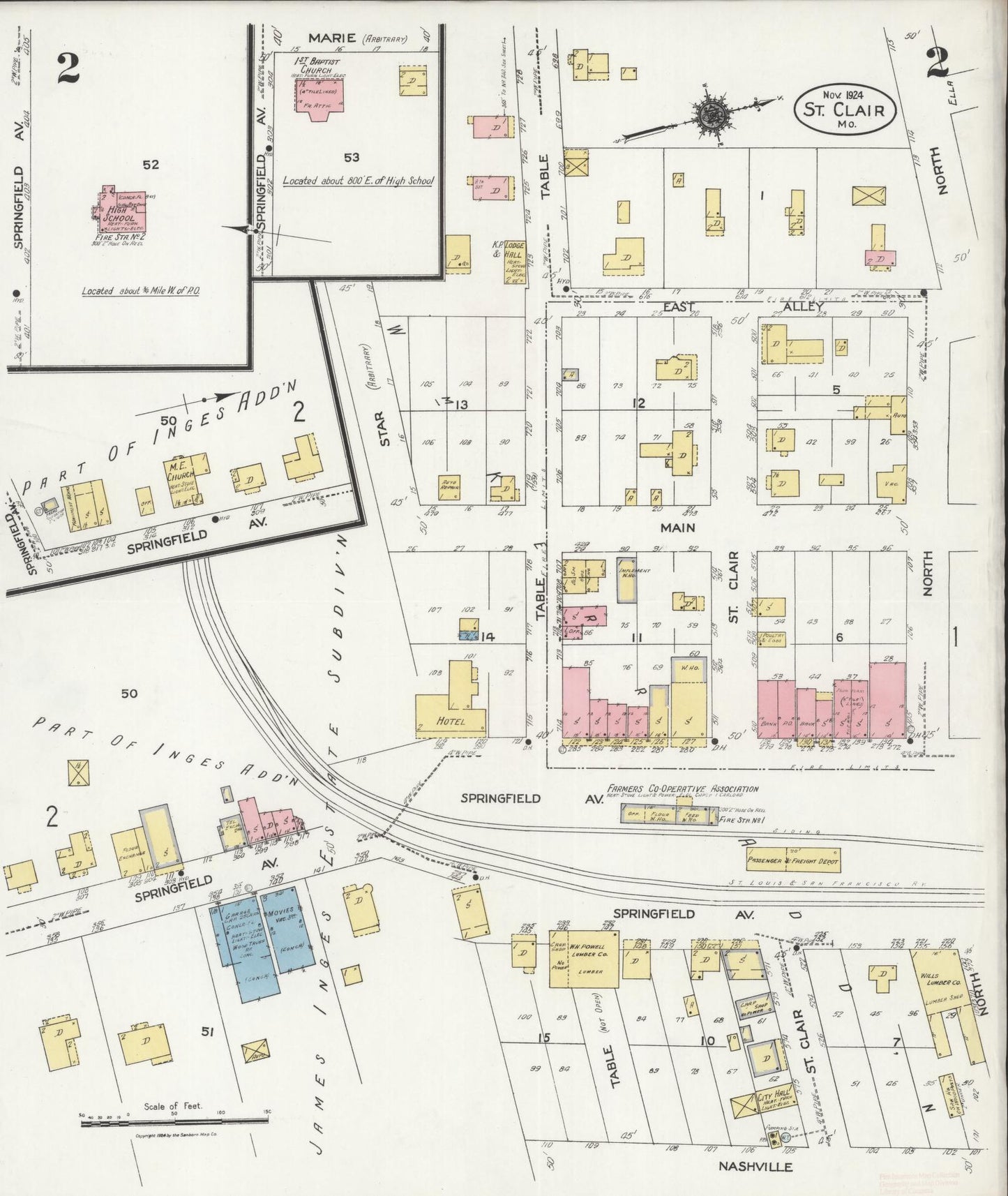Sanborn Fire Insurance Map from Saint Clair, Franklin County, Missouri (1924), Sheet #0002 - Complete Map Set gallery image, historic Sanborn map, vintage wall art, Missouri Missouri
