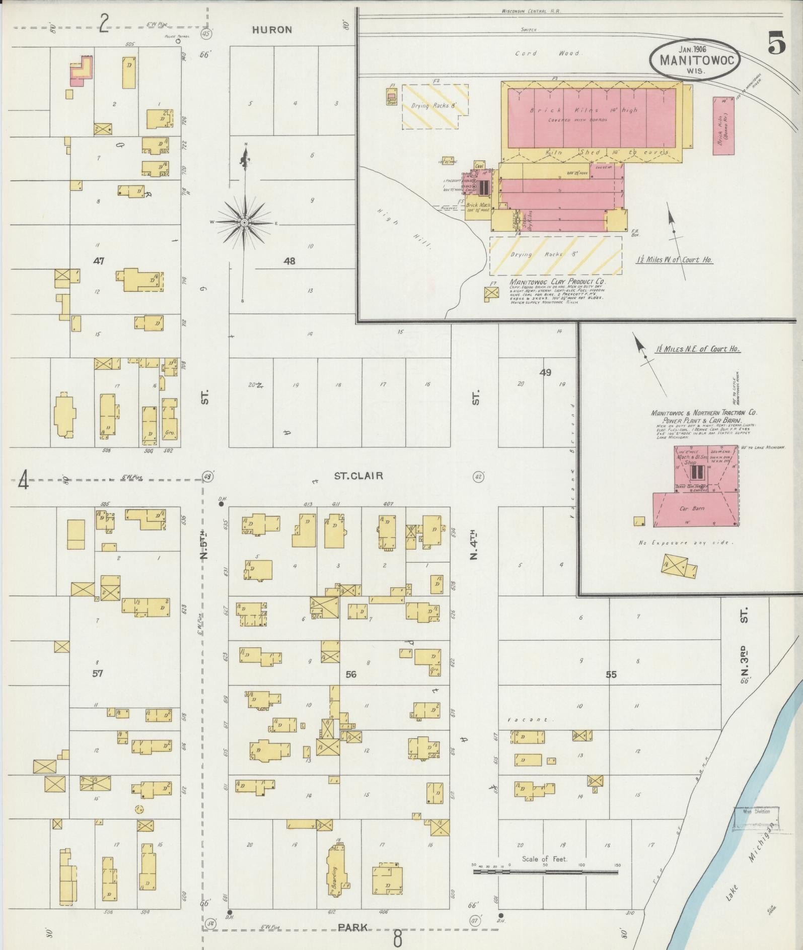 Sanborn Fire Insurance Map from Manitowoc, Manitowoc County, Wisconsin (1906), Sheet #0005 - Complete Map Set gallery image, historic Sanborn map, vintage wall art, Wisconsin Wisconsin