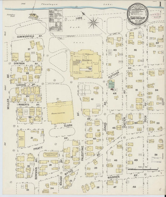 Sanborn Fire Insurance Map from Chautauqua, Chautauqua County, New York (1888), Sheet #0001 - Complete Map Set gallery image, historic Sanborn map, vintage wall art, New York New York