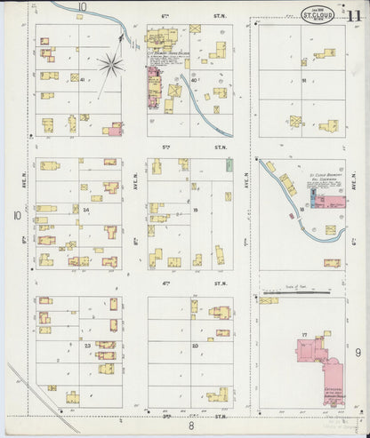 Sanborn Fire Insurance Map from Saint Cloud, Stearns, Benton, and Sherburne Counties, Minnesota (1898), Sheet #0011 - Historic Sanborn Fire Insurance Map Print, vintage old map wall art, antique decor, genealogy gift, Minnesota Minnesota map