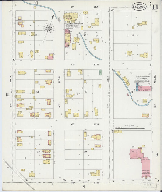 Sanborn Fire Insurance Map from Saint Cloud, Stearns, Benton, and Sherburne Counties, Minnesota (1898), Sheet #0011 - Historic Sanborn Fire Insurance Map Print, vintage old map wall art, antique decor, genealogy gift, Minnesota Minnesota map