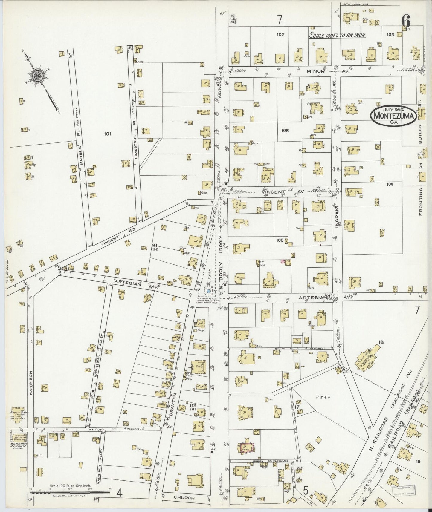 Sanborn Fire Insurance Map from Montezuma, Macon County, Georgia (1920), Sheet #0006 - Complete Map Set gallery image, historic Sanborn map, vintage wall art, Georgia Georgia