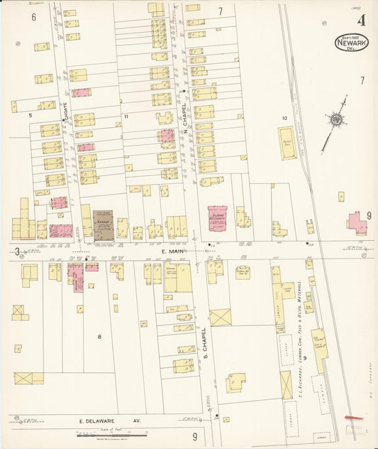 Sanborn Fire Insurance Map from Newark, New Castle County, Delaware (1922), Sheet #0004 - Historic Sanborn Fire Insurance Map Print, vintage old map wall art, antique decor, genealogy gift, Delaware Delaware map