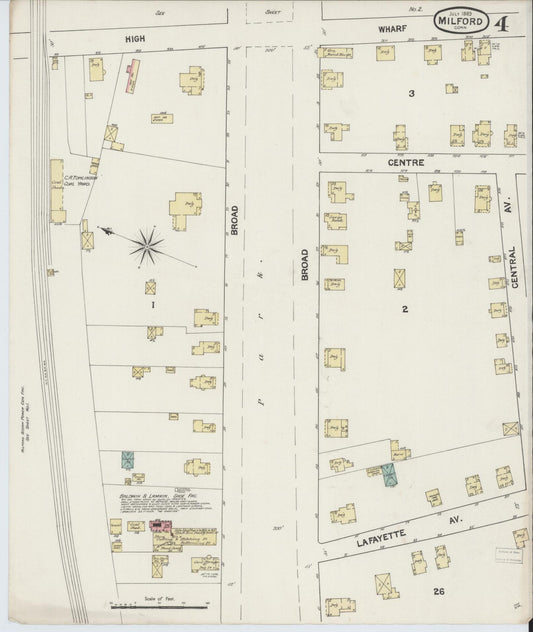 Sanborn Fire Insurance Map from Milford, New Haven County, Connecticut (1889), Sheet #0004 - Historic Sanborn Fire Insurance Map Print, vintage old map wall art, antique decor, genealogy gift, Connecticut Connecticut map