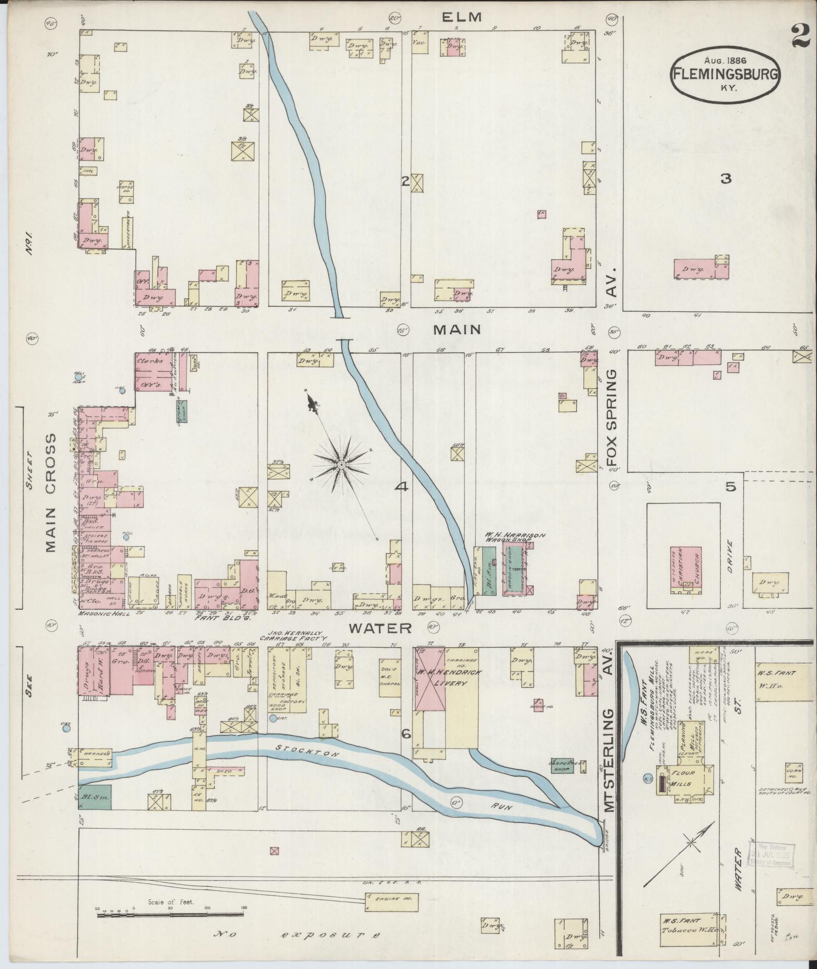 Sanborn Fire Insurance Map from Flemingsburg, Fleming County, Kentucky (1886), Sheet #0002 - Complete Map Set gallery image, historic Sanborn map, vintage wall art, Kentucky Kentucky