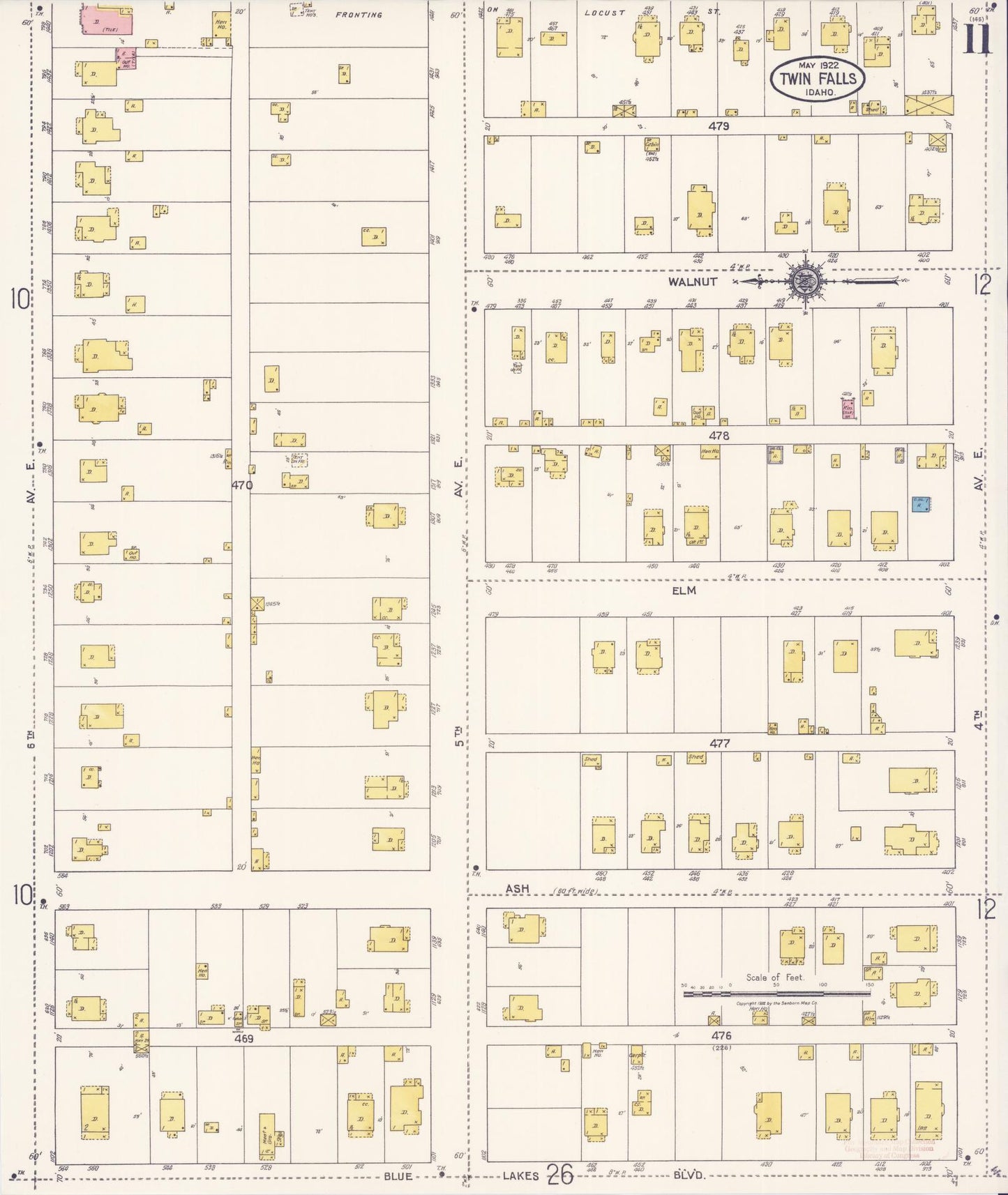 Sanborn Fire Insurance Map from Twin Falls, Twin Falls County, Idaho (1922), Sheet #0011 - Complete Map Set gallery image, historic Sanborn map, vintage wall art, Falls Idaho