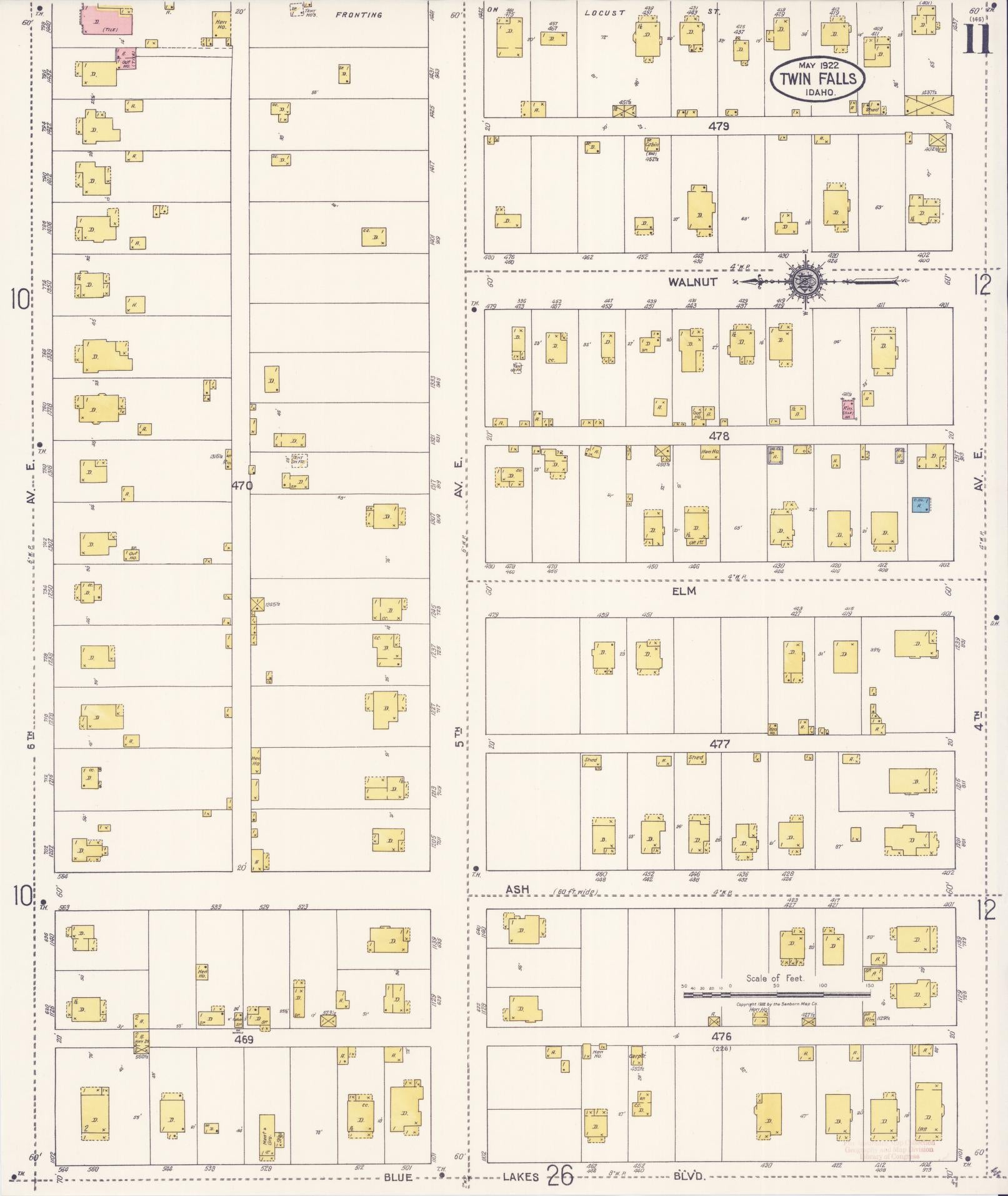 Sanborn Fire Insurance Map from Twin Falls, Twin Falls County, Idaho (1922), Sheet #0011 - Complete Map Set gallery image, historic Sanborn map, vintage wall art, Falls Idaho