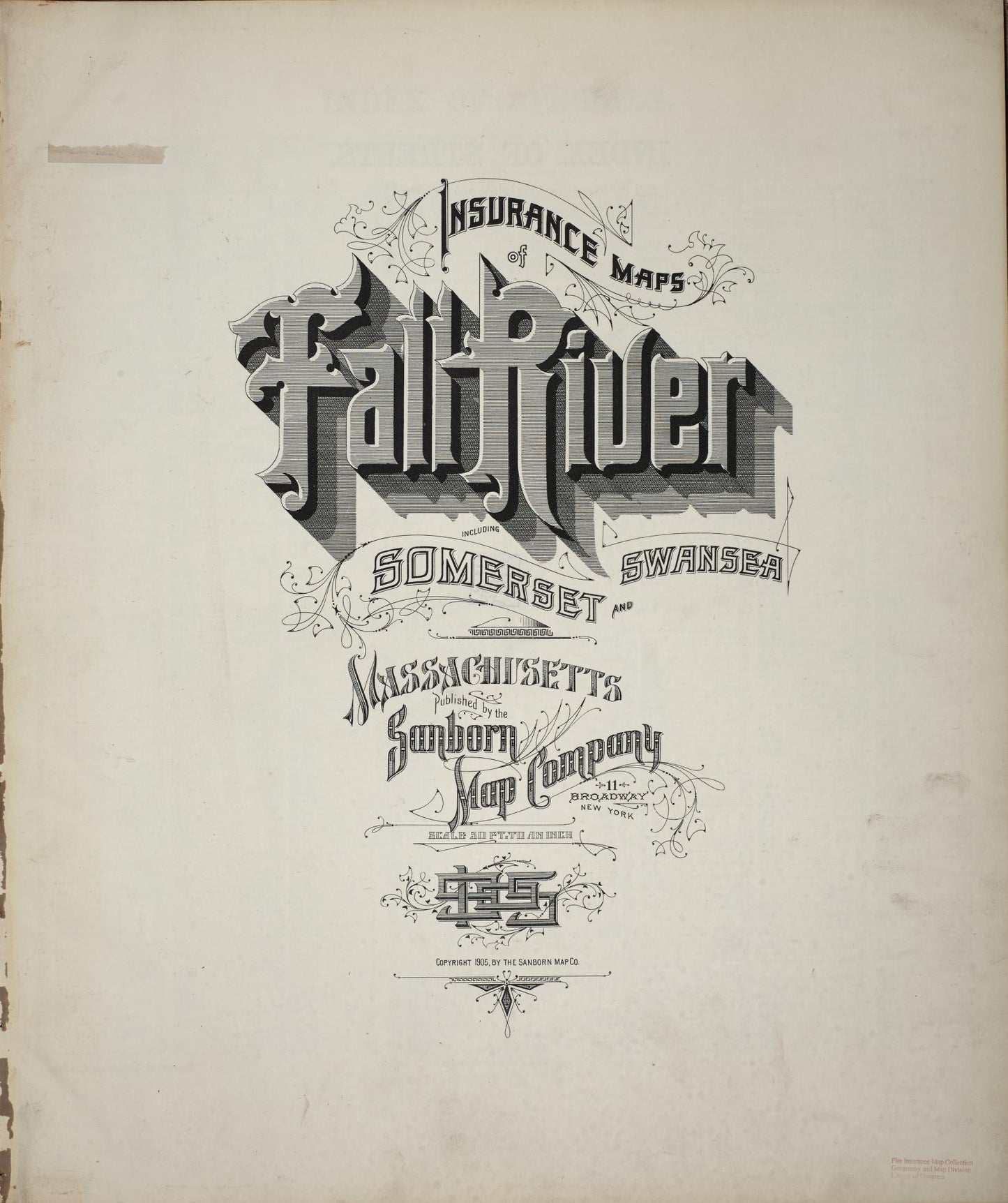 Sanborn Fire Insurance Map from Fall River, Bristol County, Massachusetts (1905), Sheet #0001 - Historic Sanborn Fire Insurance Map Print, vintage old map wall art, antique decor, genealogy gift, Massachusetts Massachusetts map