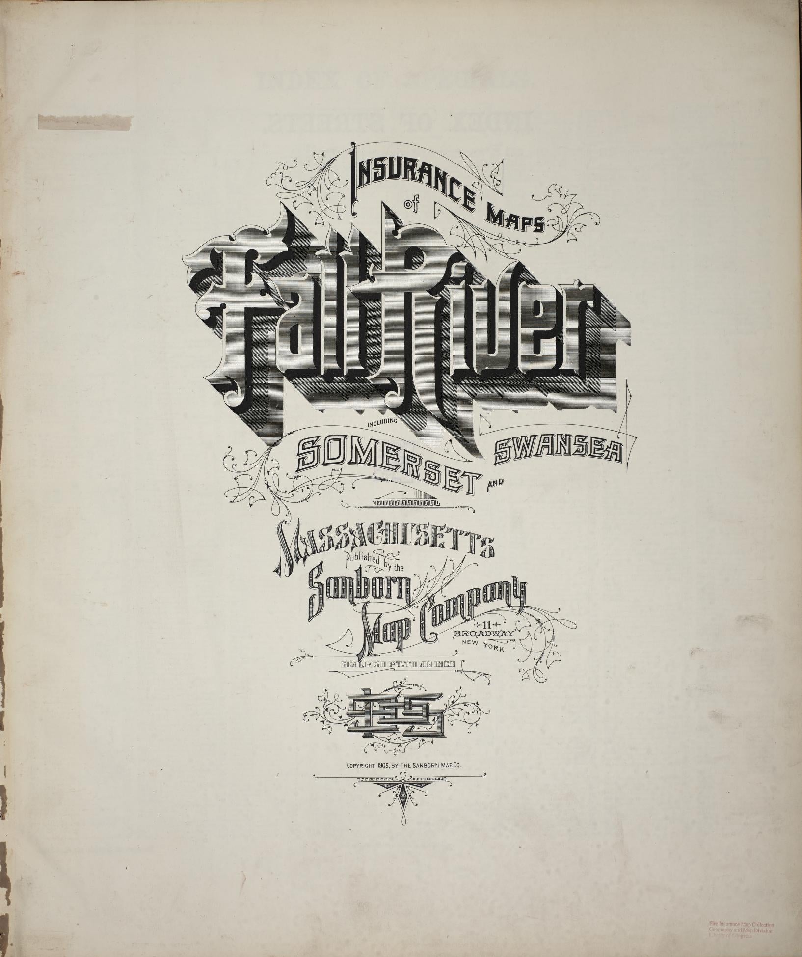 Sanborn Fire Insurance Map from Fall River, Bristol County, Massachusetts (1905), Sheet #0001 - Historic Sanborn Fire Insurance Map Print, vintage old map wall art, antique decor, genealogy gift, Massachusetts Massachusetts map