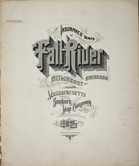 Sanborn Fire Insurance Map from Fall River, Bristol County, Massachusetts (1905), Sheet #0001 - Historic Sanborn Fire Insurance Map Print, vintage old map wall art, antique decor, genealogy gift, Massachusetts Massachusetts map