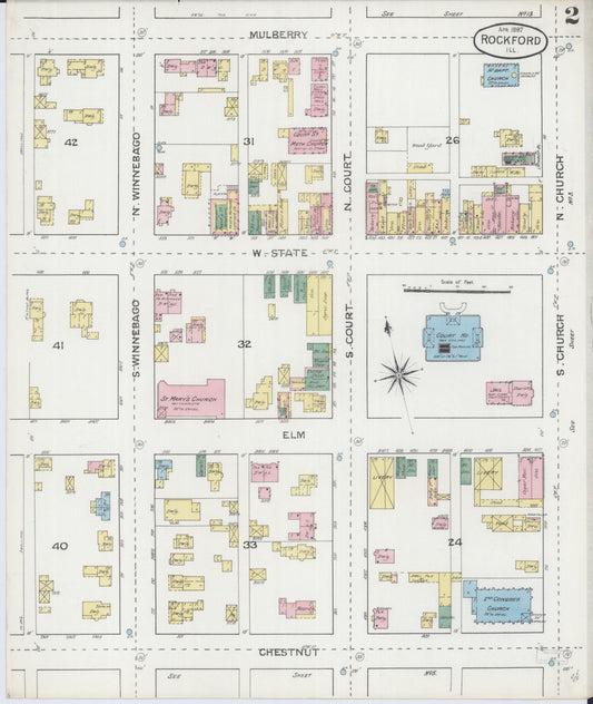 Sanborn Fire Insurance Map from Rockford, Winnebago County, Illinois (1887), Sheet #0002 - Historic Sanborn Fire Insurance Map Print, vintage old map wall art, antique decor, genealogy gift, Illinois Illinois map