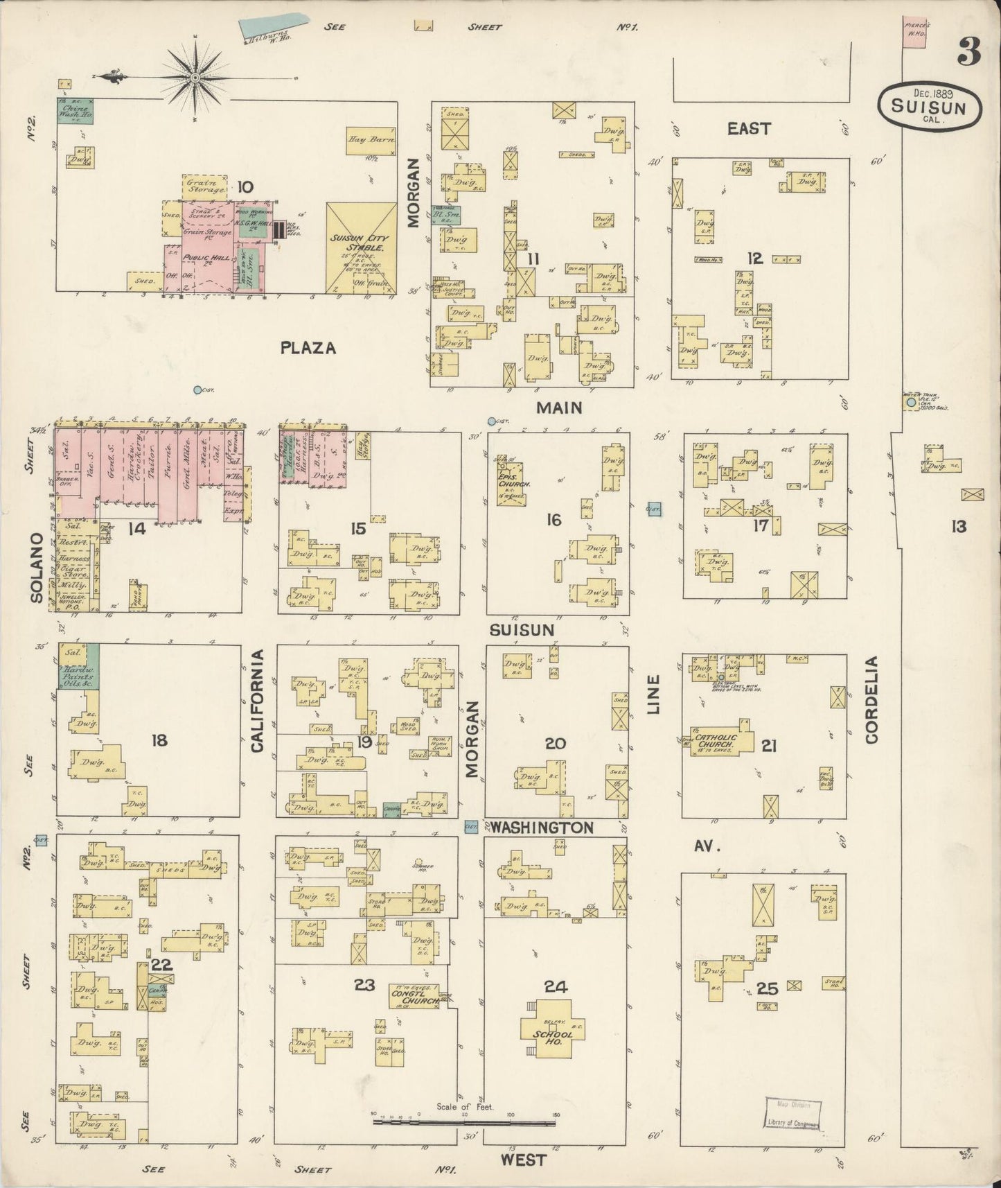 Sanborn Fire Insurance Map from Suisun, Solano County, California (1889), Sheet #0003 - Complete Map Set gallery image, historic Sanborn map, vintage wall art, California California