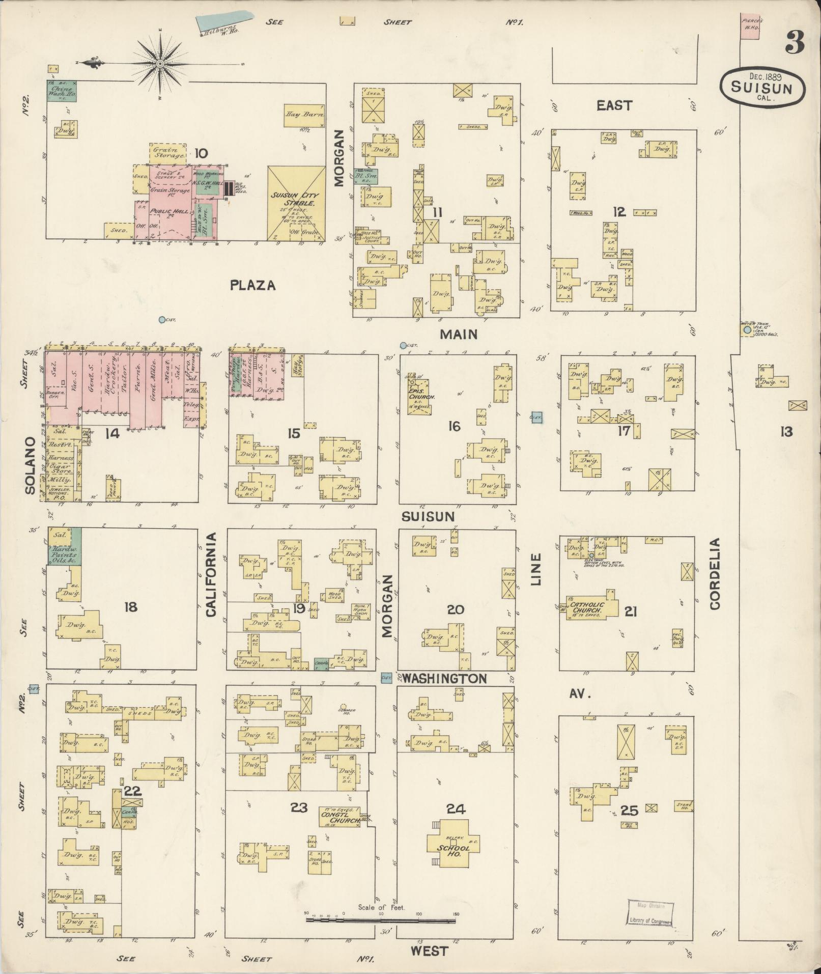 Sanborn Fire Insurance Map from Suisun, Solano County, California (1889), Sheet #0003 - Complete Map Set gallery image, historic Sanborn map, vintage wall art, California California