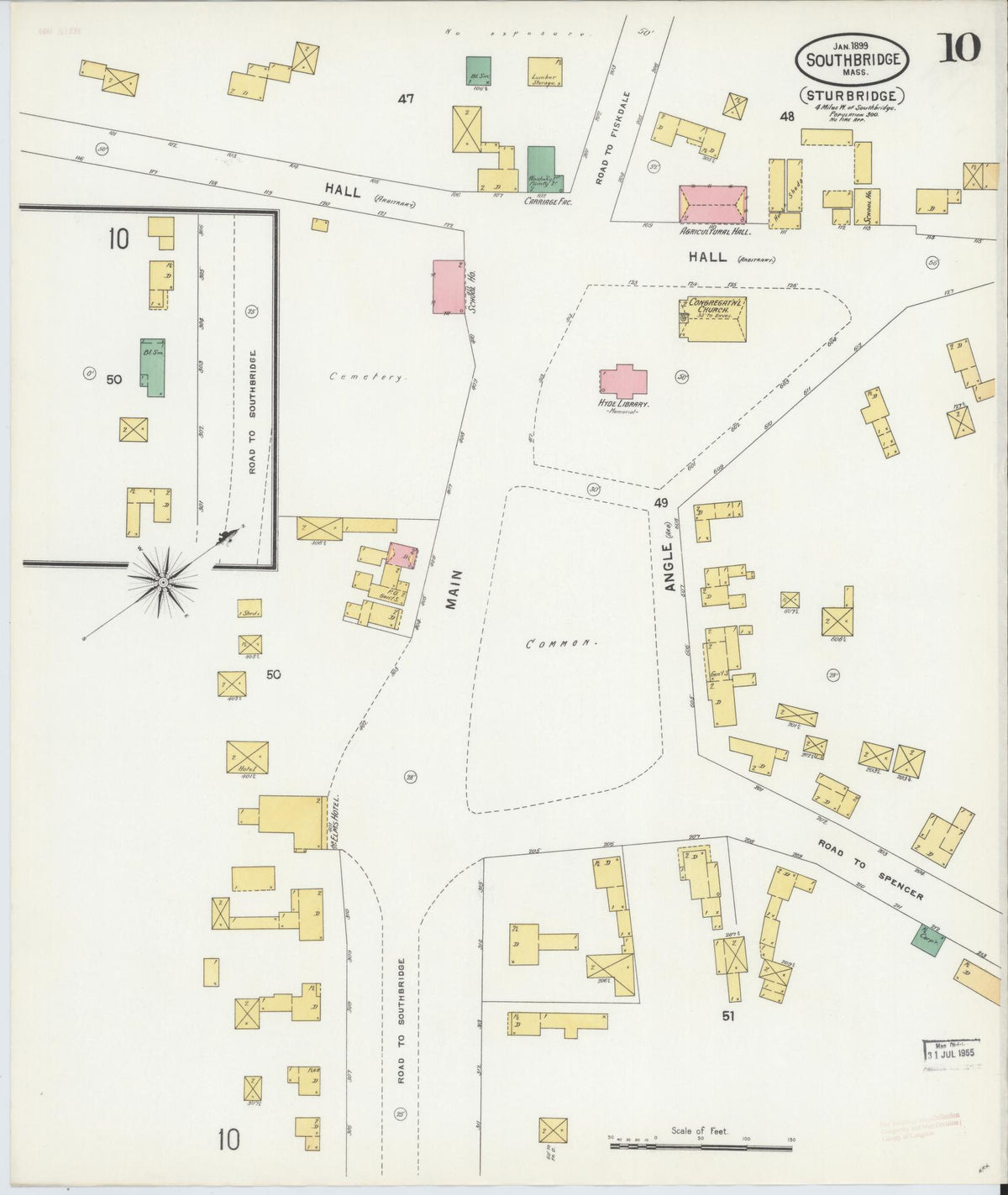 Sanborn Fire Insurance Map from Southbridge, Worcester County, Massachusetts (1899), Sheet #0010 - Complete Map Set gallery image, historic Sanborn map, vintage wall art, Massachusetts Massachusetts