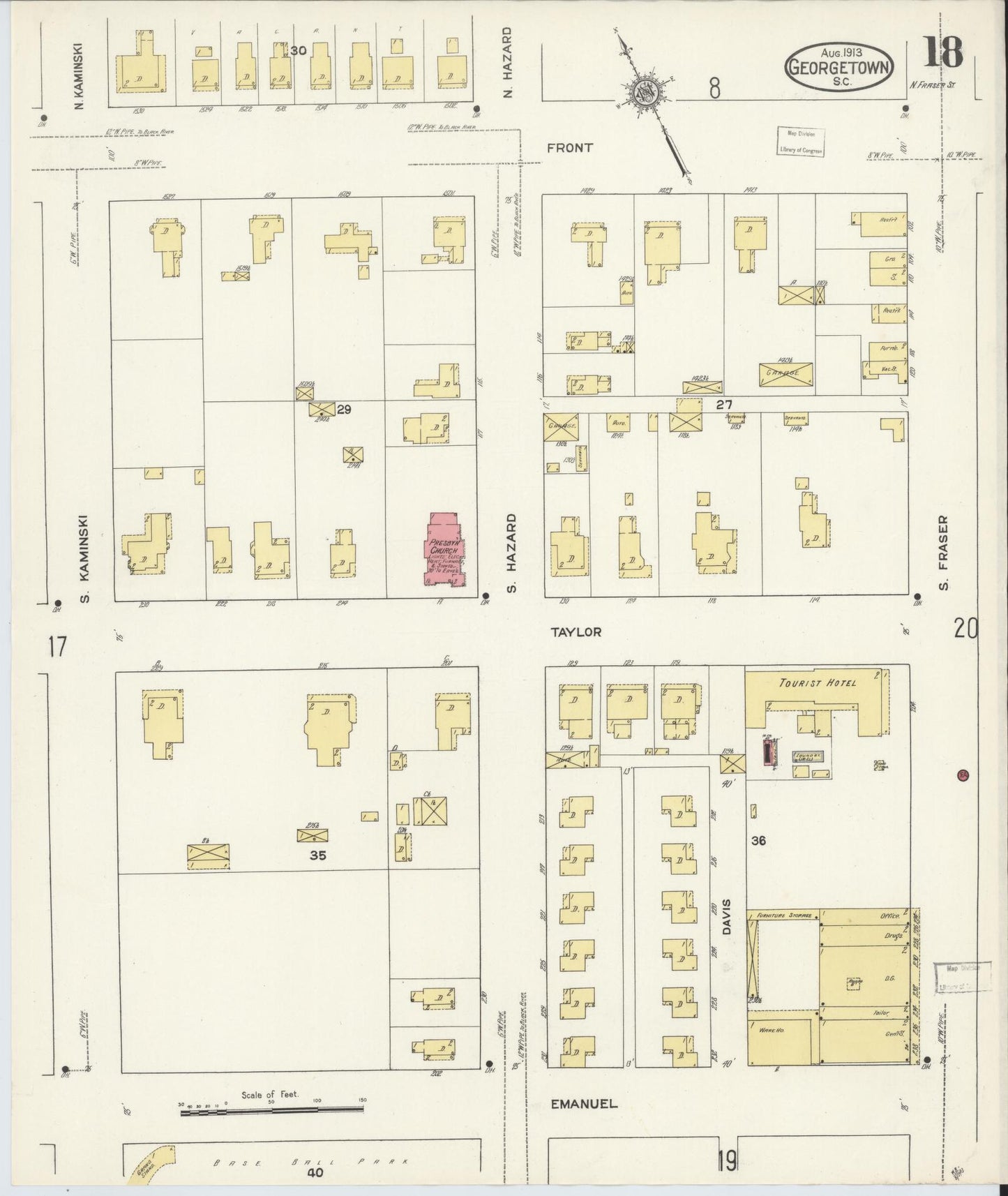 Sanborn Fire Insurance Map from Georgetown, Georgetown County, South Carolina (1913), Sheet #0018 - Historic Sanborn Fire Insurance Map Print, vintage old map wall art, antique decor, genealogy gift, South Carolina South Carolina map