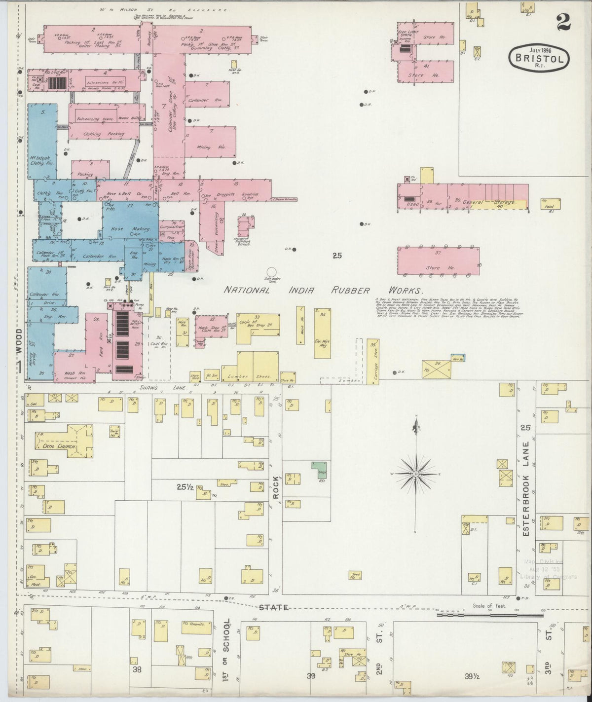 Sanborn Fire Insurance Map from Bristol, Bristol County, Rhode Island (1896), Sheet #0002 - Historic Sanborn Fire Insurance Map Print, vintage old map wall art, antique decor, genealogy gift, Rhode Island Rhode Island map