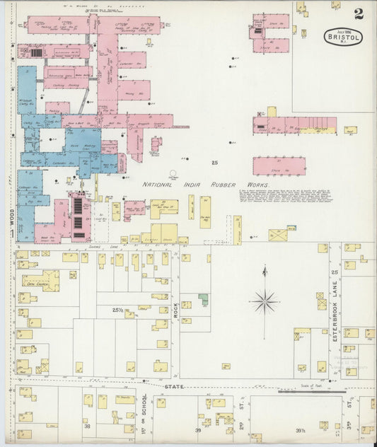 Sanborn Fire Insurance Map from Bristol, Bristol County, Rhode Island (1896), Sheet #0002 - Historic Sanborn Fire Insurance Map Print, vintage old map wall art, antique decor, genealogy gift, Rhode Island Rhode Island map