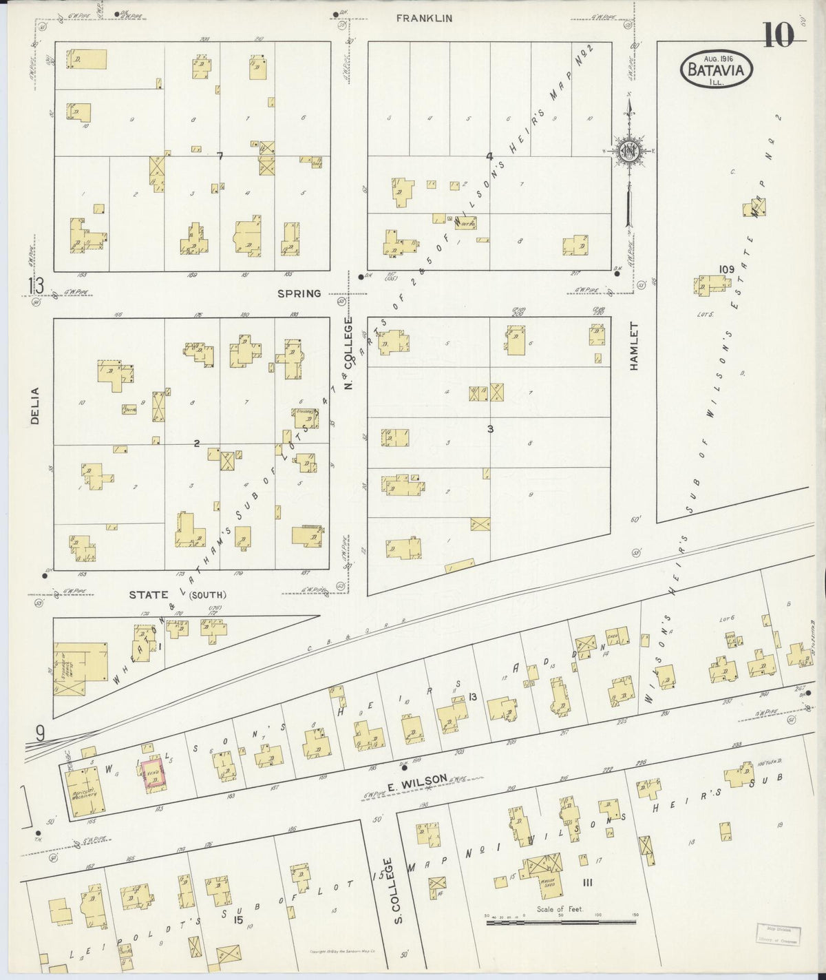 Sanborn Fire Insurance Map from Batavia, Kane County, Illinois (1916), Sheet #0010 - Historic Sanborn Fire Insurance Map Print, vintage old map wall art, antique decor, genealogy gift, Illinois Illinois map
