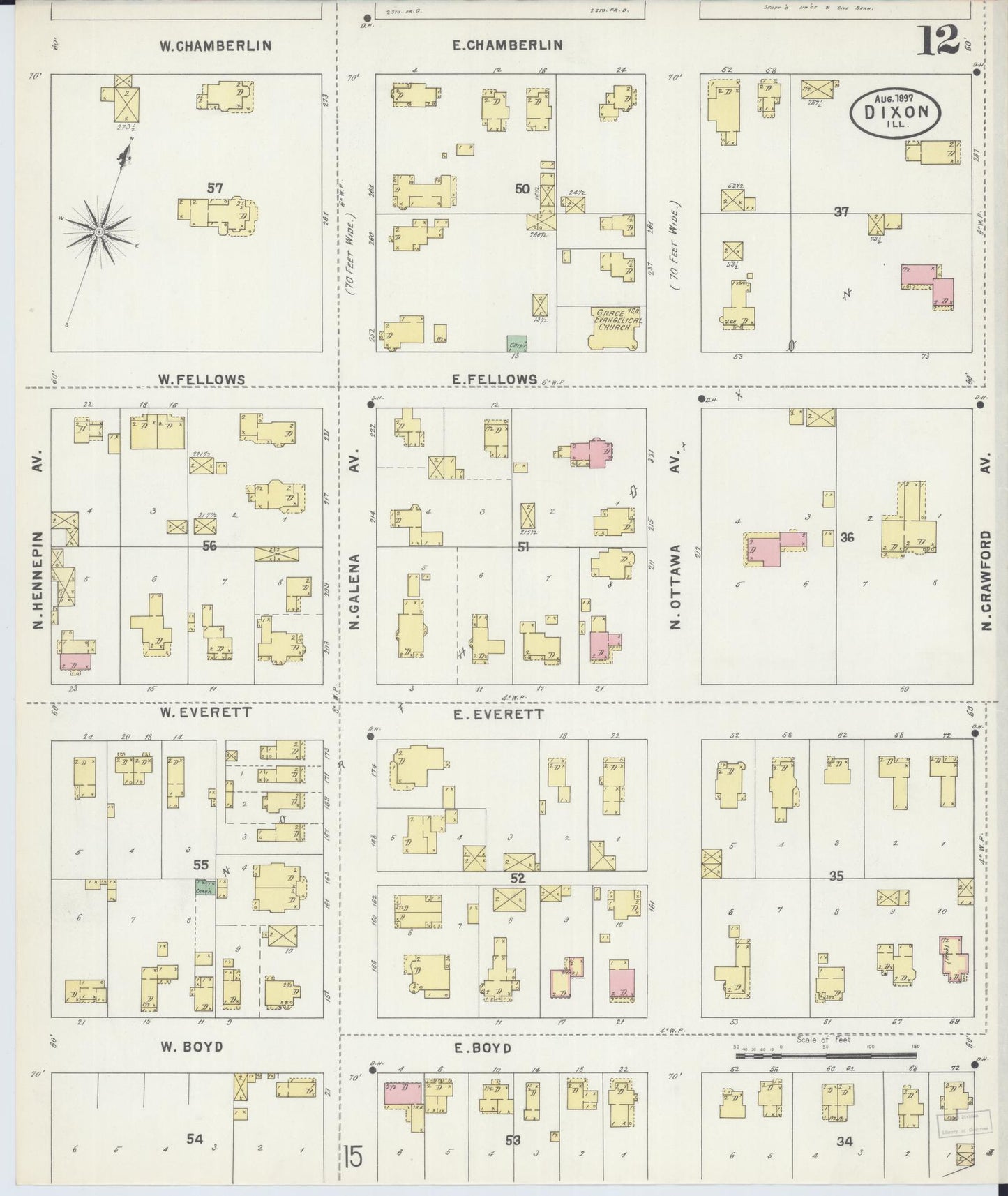 Sanborn Fire Insurance Map from Dixon, Lee County, Illinois (1897), Sheet #0012 - Complete Map Set gallery image, historic Sanborn map, vintage wall art, Illinois Illinois