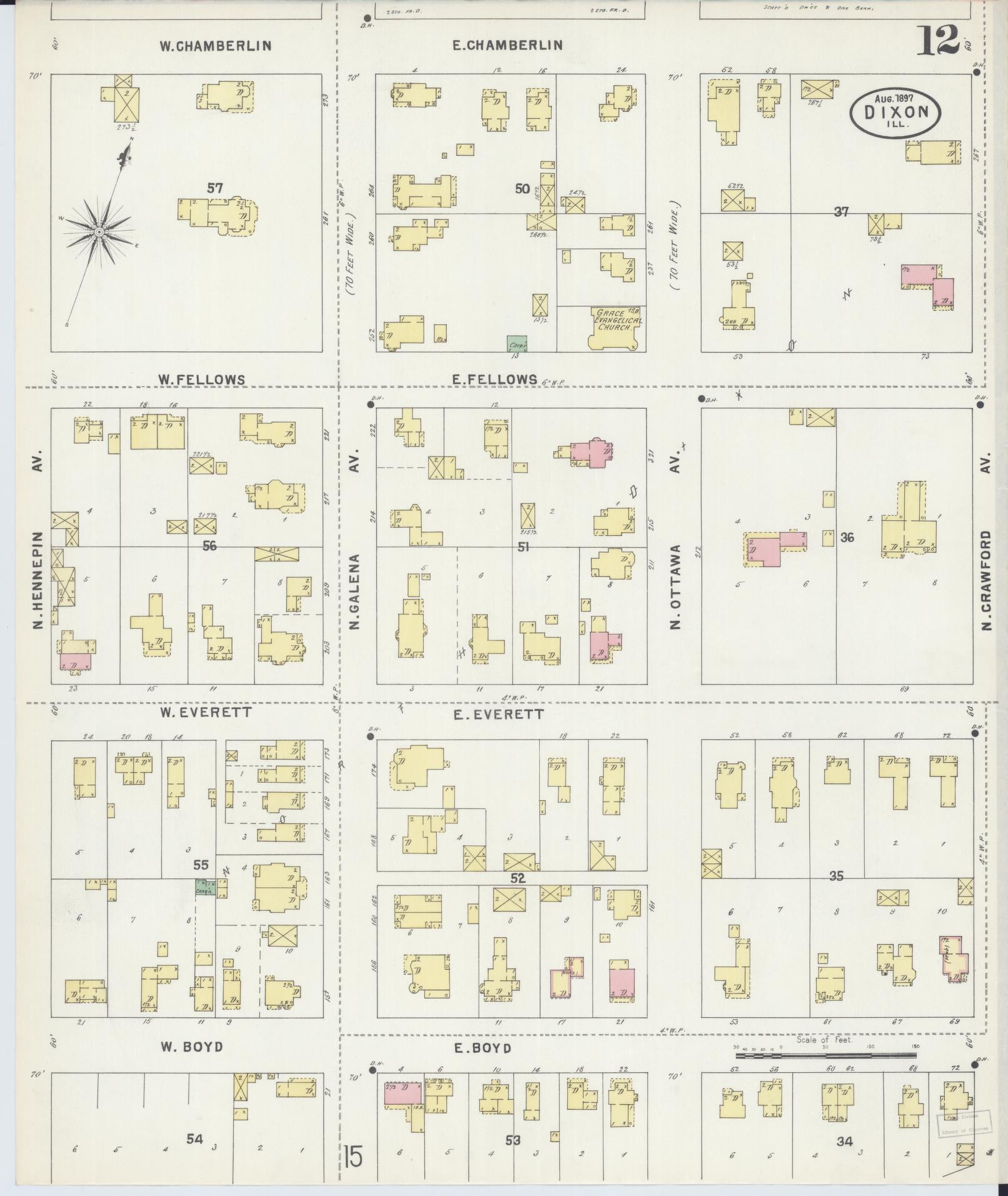 Sanborn Fire Insurance Map from Dixon, Lee County, Illinois (1897), Sheet #0012 - Complete Map Set gallery image, historic Sanborn map, vintage wall art, Illinois Illinois