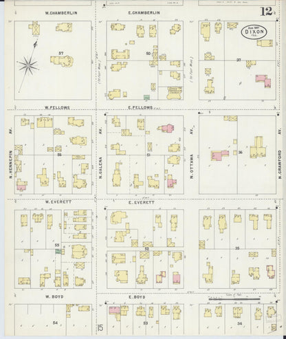 Sanborn Fire Insurance Map from Dixon, Lee County, Illinois (1897), Sheet #0012 - Complete Map Set gallery image, historic Sanborn map, vintage wall art, Illinois Illinois