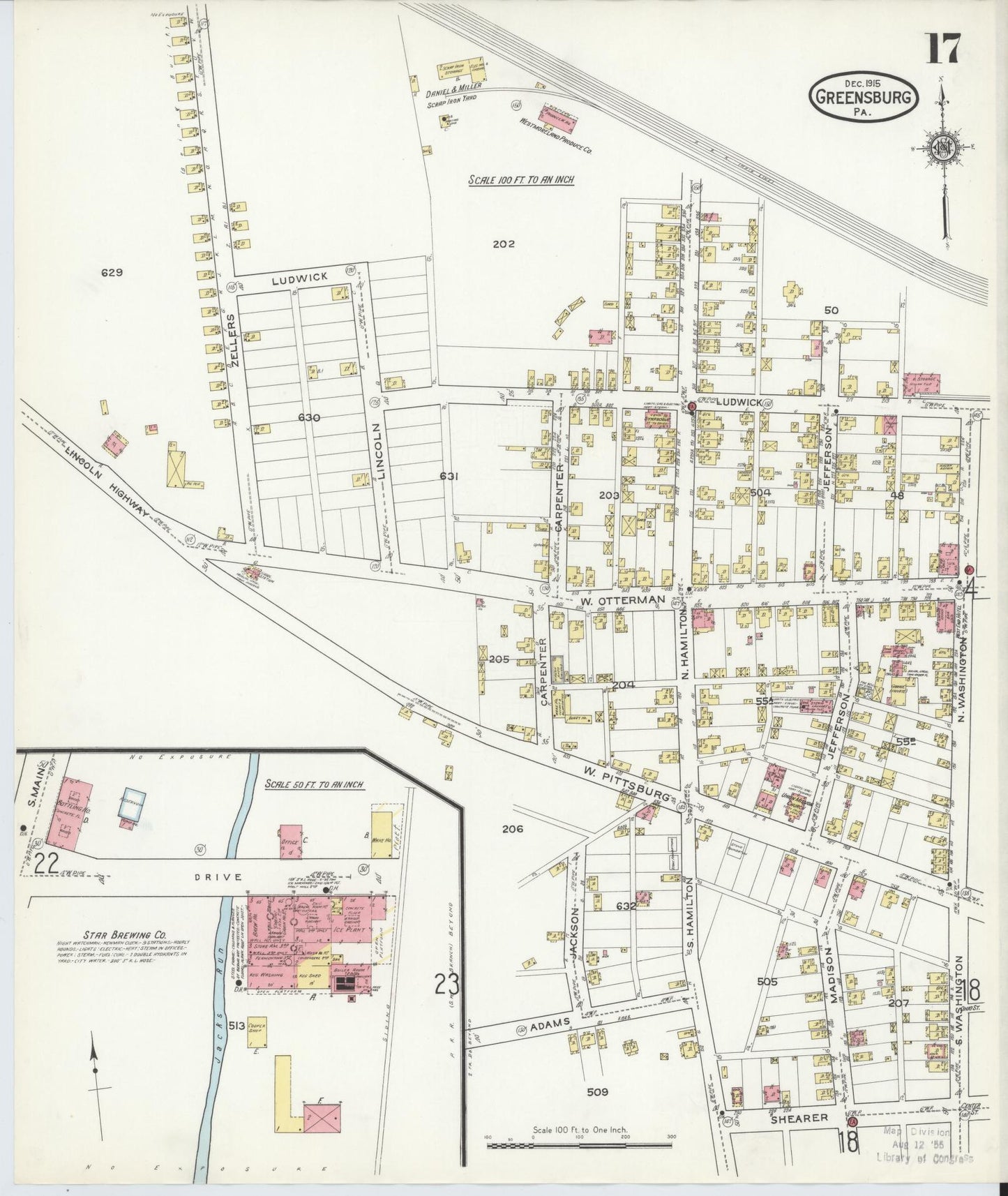Sanborn Fire Insurance Map from Greensburg, Westmoreland County, Pennsylvania (1915), Sheet #0017 - Historic Sanborn Fire Insurance Map Print, vintage old map wall art, antique decor, genealogy gift, Pennsylvania Pennsylvania map