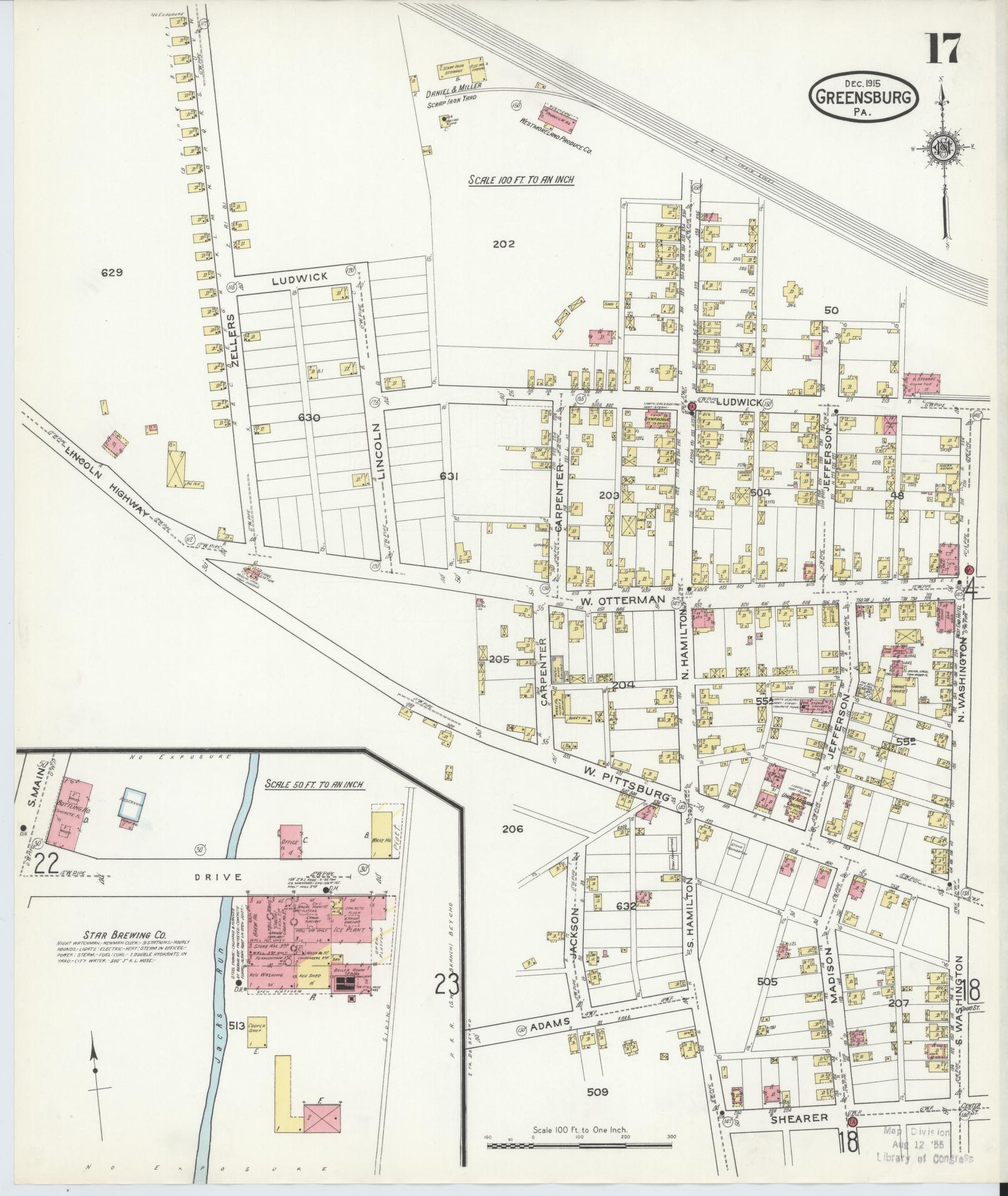 Sanborn Fire Insurance Map from Greensburg, Westmoreland County, Pennsylvania (1915), Sheet #0017 - Historic Sanborn Fire Insurance Map Print, vintage old map wall art, antique decor, genealogy gift, Pennsylvania Pennsylvania map