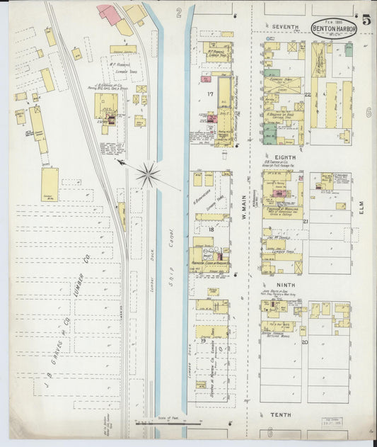Sanborn Fire Insurance Map from Benton Harbor, Berrien County, Michigan (1895), Sheet #0005 - Historic Sanborn Fire Insurance Map Print, vintage old map wall art, antique decor, genealogy gift, Michigan Michigan map